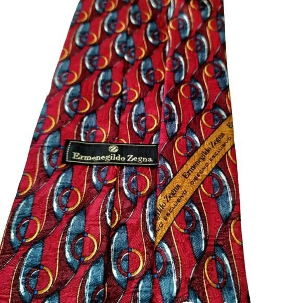 Ermenegildo Zegna Tie Silk Repp Red/Blue Italy Hand Made Classic Suit‎ Necktie